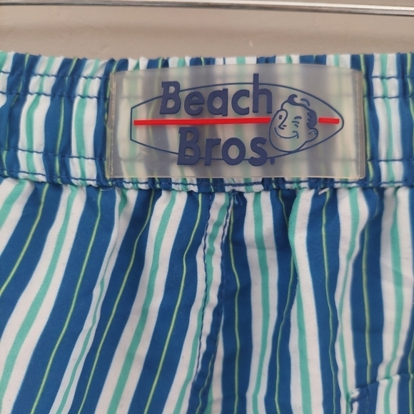 Beach Bros Blue White Green Swim Trunks Stripped Men's Medium - Picture 13 of 13